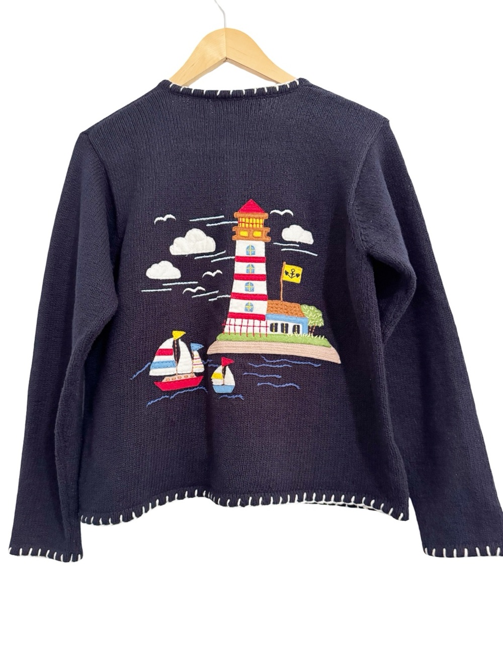 Vintage Marisa Christina Nautical Lighthouse Cardigan Sweater Navy Medium